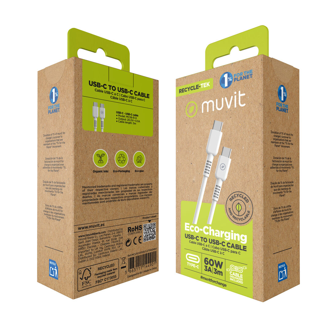 Cable Tipo C a Tipo C 60W 3m Blanco
