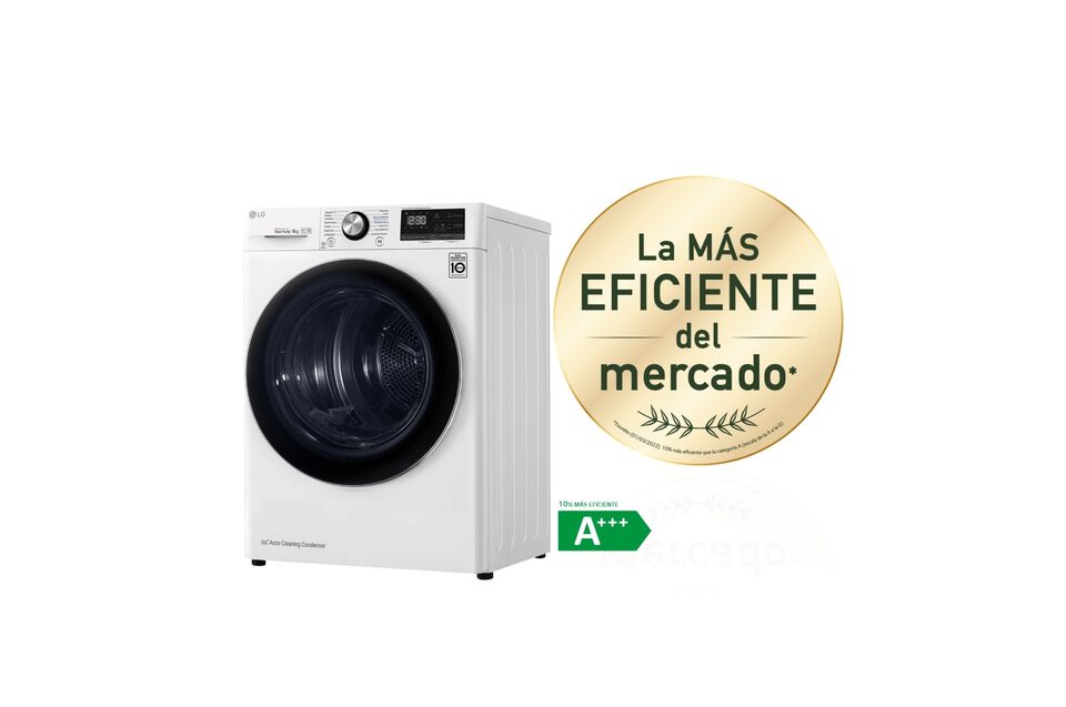 Secadora LG 8 kg con bomba de calor Dual Inverter, Wi-Fi, Eco Hybrid y funciones avanzadas.