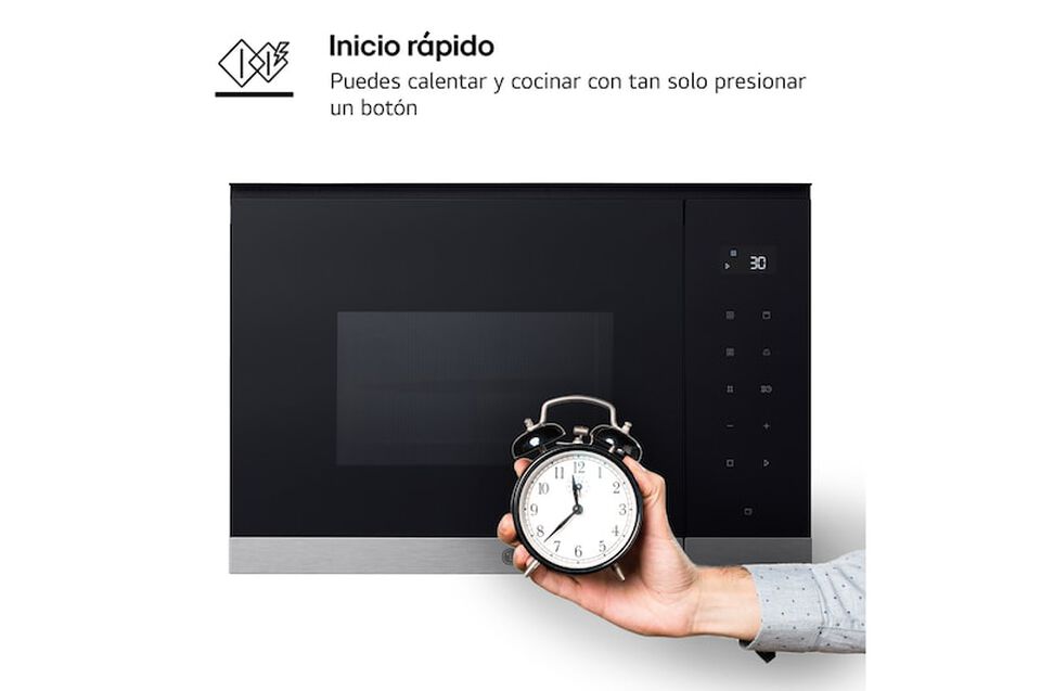 Microondas Grill Integrable| LG MG7Z2593D, 900W, 25L, cristal negro + acero