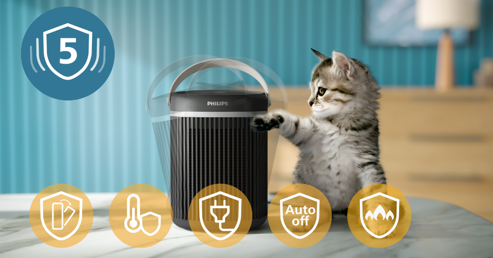 Tecnología EcoAI para ahorro de energía, ultrasilencioso, conectividad de aplicaciones, 5 funciones de seguridad avanzadas, 5 modos versátiles, oscilación de 45°, fácil portabilidad