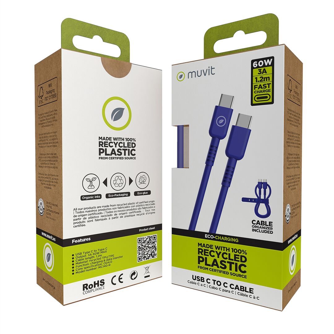 Cable Tipo C a Tipo C 60W 1.2m azul