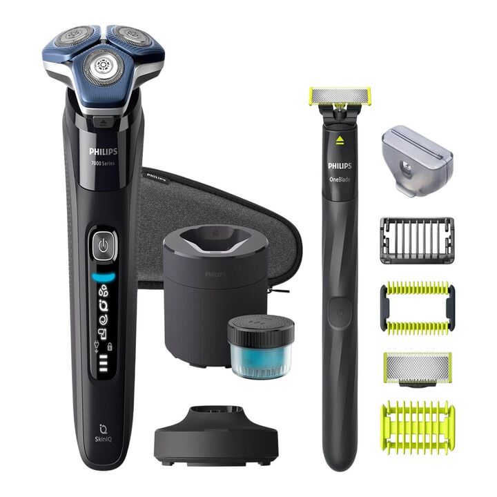 La serie 7000 de Philips se desliza suavemente sobre la piel, a la vez que corta cada pelo de forma apurada, incluso en barbas de 3 días. Equipada con la avanzada tecnología SkinIQ, la afeitadora detecta el pelo, se adapta y te guía con los movimientos correctos para una mayor protección de la piel.