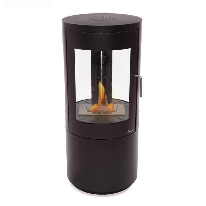 El BESTFIRE VIEW est&aacute; dise&ntilde;ado en forma de cilindro con una abertura interna donde se emiten llamas, tiene un tama&ntilde;o de 43 x 43 x 95cm y pesa 35kg, adem&aacute;s incluye un dep&oacute;sito de acero inoxidable de 2L para garantizar su resistencia y seguridad. Este modelo combina eficiencia y seguridad, no genera humo ni cenizas, es f&aacute;cil de mantener y se puede utilizar tanto en interiores como en exteriores.
