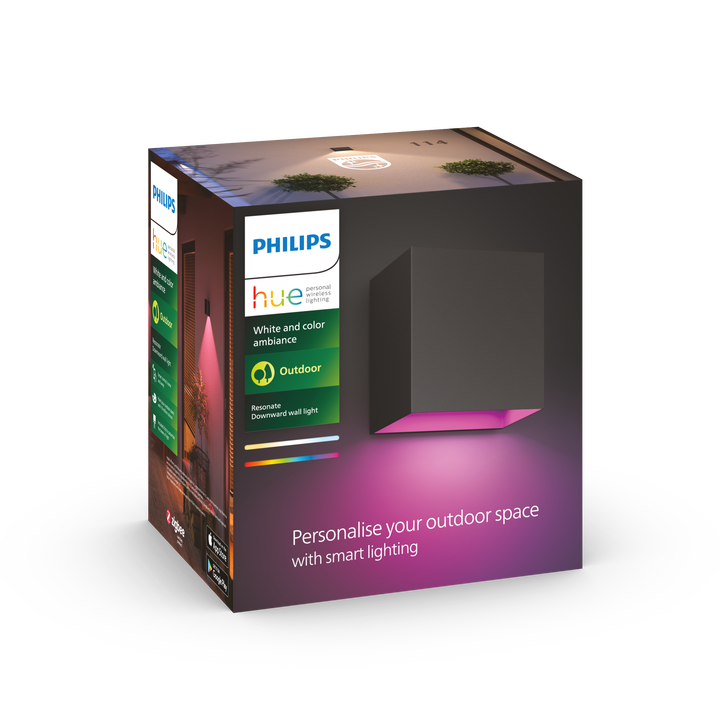 <p style='text-align: justify;color: rgb(0, 0, 0);background-color: rgb(255, 255, 255);font-size: 16px;font-family: "border: 0px;'>Aplique de Pared Resonate Downward Philips Hue White &amp; Color.</p>
<p style='text-align: justify;color: rgb(0, 0, 0);background-color: rgb(255, 255, 255);font-size: 16px;font-family: "border: 0px;'>Bridge NO&nbsp;incluido.</p>
<p style='text-align: justify;color: rgb(0, 0, 0);background-color: rgb(255, 255, 255);font-size: 16px;font-family: "border: 0px;'>Dimmer Switch NO incluido.</p>
<p style='text-align: justify;color: rgb(0, 0, 0);background-color: rgb(255, 255, 255);font-size: 16px;font-family: "border: 0px;'>Compatible con Amazon Alexa, Apple HomeKit y Google Home</p>
<p style='text-align: justify;color: rgb(0, 0, 0);background-color: rgb(255, 255, 255);font-size: 16px;font-family: "border: 0px;'>&iexcl;Dale un toque de color a tu porche o patio! Con un tri&aacute;ngulo de luz descendente, esta l&aacute;mpara de exterior aporta un toque de sofisticaci&oacute;n. Utiliza el clip incluido para hacer el haz m&aacute;s estrecho o m&aacute;s ancho a fin de que se adapte mejor a tu espacio.</p>
<ul style="list-style-type: circle;">
    <li style='text-align: start;color: rgb(0, 0, 0);font-size: 16px;font-family: "border: 0px;'><strong>Casquillo:</strong> Integrado.</li>
    <li style='text-align: start;color: rgb(0, 0, 0);font-size: 16px;font-family: "border: 0px;'><strong>Voltaje (V):&nbsp;</strong>230V</li>
    <li style='text-align: start;color: rgb(0, 0, 0);font-size: 16px;font-family: "border: 0px;'><strong>Consumo (W):</strong> 8W</li>
    <li style='text-align: start;color: rgb(0, 0, 0);font-size: 16px;font-family: "border: 0px;'><strong>Luminosidad (LM):</strong> 600 lm a 4000 K</li>
    <li style='text-align: start;color: rgb(0, 0, 0);font-size: 16px;font-family: "border: 0px;'><strong>Horas duraci&oacute;n:&nbsp;</strong>25.000</li>
    <li style='text-align: start;color: rgb(0, 0, 0);font-size: 16px;font-family: "border: 0px;'><strong>Di&aacute;metro (mm):</strong> 120</li>
    <li style='text-align: start;color: rgb(0, 0, 0);font-size: 16px;font-family: "border: 0px;'><strong>Altura&nbsp;(mm):</strong> 120</li>
    <li style='text-align: start;color: rgb(0, 0, 0);font-size: 16px;font-family: "border: 0px;'><strong>Fondo (mm):</strong> 93</li>
    <li style='text-align: start;color: rgb(0, 0, 0);font-size: 16px;font-family: "border: 0px;'><strong>Regulable:</strong> SI</li>
    <li style='text-align: start;color: rgb(0, 0, 0);font-size: 16px;font-family: "border: 0px;'><strong>Cambio de Color:</strong> SI</li>
    <li style='text-align: start;color: rgb(0, 0, 0);font-size: 16px;font-family: "border: 0px;'><strong>Mando Dimmer Switch incluido:</strong> NO</li>
    <li style='text-align: start;color: rgb(0, 0, 0);font-size: 16px;font-family: "border: 0px;'><strong>Driver Incluido:</strong> SI</li>
    <li style='text-align: start;color: rgb(0, 0, 0);font-size: 16px;font-family: "border: 0px;'><strong>Protecci&oacute;n IP:</strong> IP44</li>
</ul>
<div><br></div>
