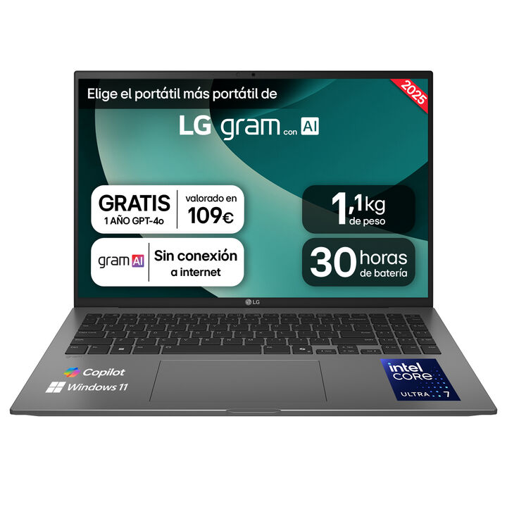 Port&aacute;til 14" LG gram - 14Z90T, Windows 11, Intel&reg; Core&trade; Arrow Lake, 16 GB RAM, 1 TB SSD, Panel IPS WUXGA (1920x1200), Ligero 1,1 kg, 30 horas de bater&iacute;a, Negro