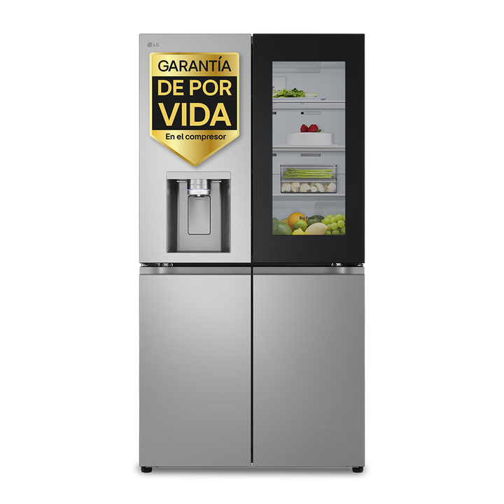 Frigor&iacute;fico americano de 4 puertas con 646 litros, InstaView, DoorCooling+, LinearCooling, UVnano y dispensador de agua y hielo. Clase energ&eacute;tica E y dise&ntilde;o inox antihuellas.