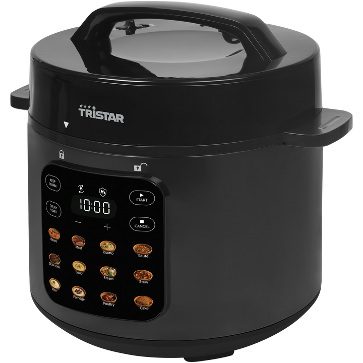 Presentamos la Olla a Presi&oacute;n Tristar RK-6160, un elemento esencial en la cocina para comidas r&aacute;pidas y deliciosas. Con un volumen de 6L y un potente motor de 1000W, esta olla a presi&oacute;n est&aacute; dise&ntilde;ada para simplificar tu experiencia culinaria. Con 12 programas preestablecidos y una pantalla t&aacute;ctil f&aacute;cil de usar, prepara sin esfuerzo tus platos favoritos mientras conserva los nutrientes y sabores.