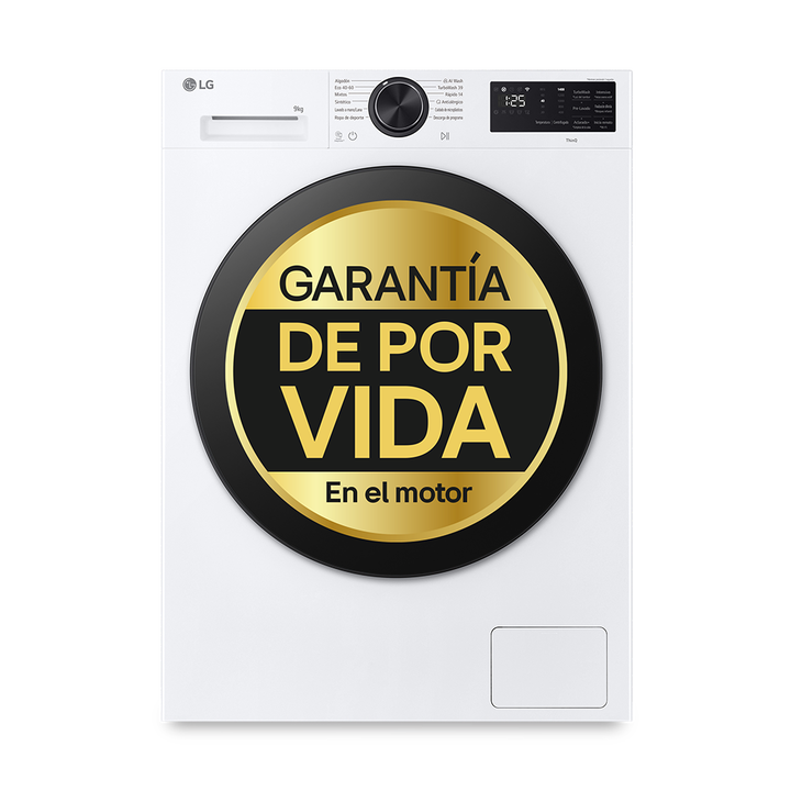 Lavadora LG 9kg, AI Direct Drive, TurboWash 360&ordm;, 1200rpm, Clase A -20%, fondo reducido.