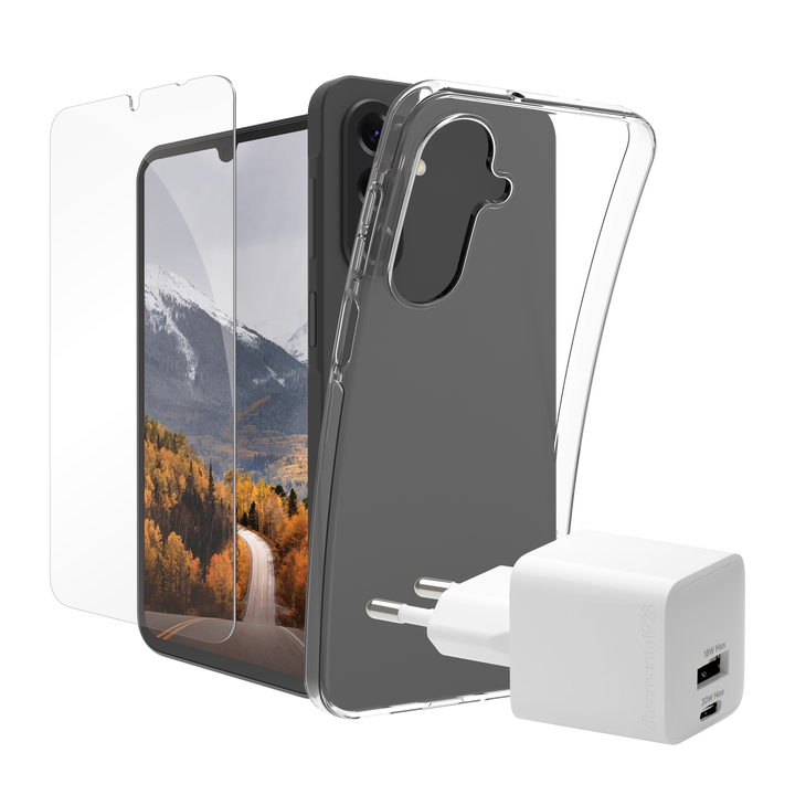 Funda Sostenible transparente para SamsungA17 + Ecoshield + Cargador carga r&aacute;pida 30W