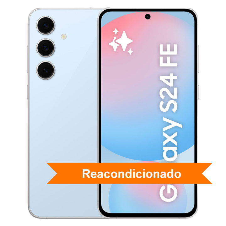<h2>Samsung Galaxy S24 FE 128 GB Reacondicionado &ndash; Estado Premium A+</h2>

<p>El <strong>Samsung Galaxy S24 FE de 128 GB Reacondicionado en Estado Premium A+</strong> es un smartphone de alta gama disponible a un precio competitivo. Este dispositivo ha sido sometido a un riguroso proceso de inspecci&oacute;n, pruebas t&eacute;cnicas y limpieza para garantizar un perfecto funcionamiento operativo del dispositivo.</p>

<p>✨ <strong>Grado Est&eacute;tico Premium (A+):</strong> Dispositivos con muy poco uso y mantenidos en las mejores condiciones, con m&iacute;nimos desperfectos muy poco visibles a simple vista en pantalla, carcasa lateral y trasera, c&aacute;maras o botones.</p>

<ul>
  <li>⚙️ <strong>Revisi&oacute;n por</strong> expertos en + de 80 puntos</li>
  <li>🛡️ <strong>Reacondicionados con</strong> componentes originales</li>
  <li>🔋 <strong>Al menos</strong> un 85% de la capacidad de su bater&iacute;a</li>
  <li>📆 <strong>30 d&iacute;as</strong> de prueba</li>
  <li>💳 <strong>Pago en</strong> 24 meses, sin intereses</li>
  <li>✅ <strong>Garant&iacute;a del</strong> proveedor de 36 meses
    <br><em>*Nota sobre la resistencia al agua: Al ser un producto reacondicionado, no se garantiza la estanqueidad ni la resistencia al agua originales.</em></li>
</ul>

<h3>&iquest;Qu&eacute; incluye el paquete?</h3>
<p>Para reducir el impacto ambiental, el producto se presenta en un embalaje sostenible y optimizado:</p>
<ul>
  <li>1x Samsung Galaxy S24 FE 128 GB (Color: Azul)</li>
  <li>1x Cable de carga compatible</li>
  <li>1x Herramienta de extracci&oacute;n de tarjeta SIM</li>
  <li><em>Nota: El producto se env&iacute;a en una caja de cart&oacute;n gen&eacute;rica. No se incluyen auriculares, adaptador de corriente de pared ni tarjeta SIM.</em></li>
</ul>