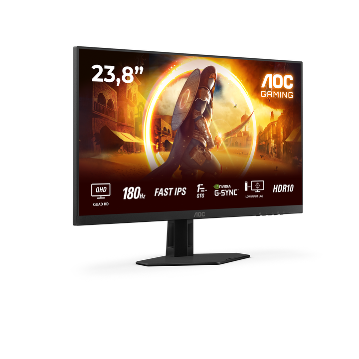 AOC Q24G4RE Monitor 24" QHD, 180Hz, Fast IPS, 1ms MPRT, HDR10, Adaptive Sync, Altura ajustable (2560x1440, 2x HDMI 2.0, 1x DP 1.4), Negro