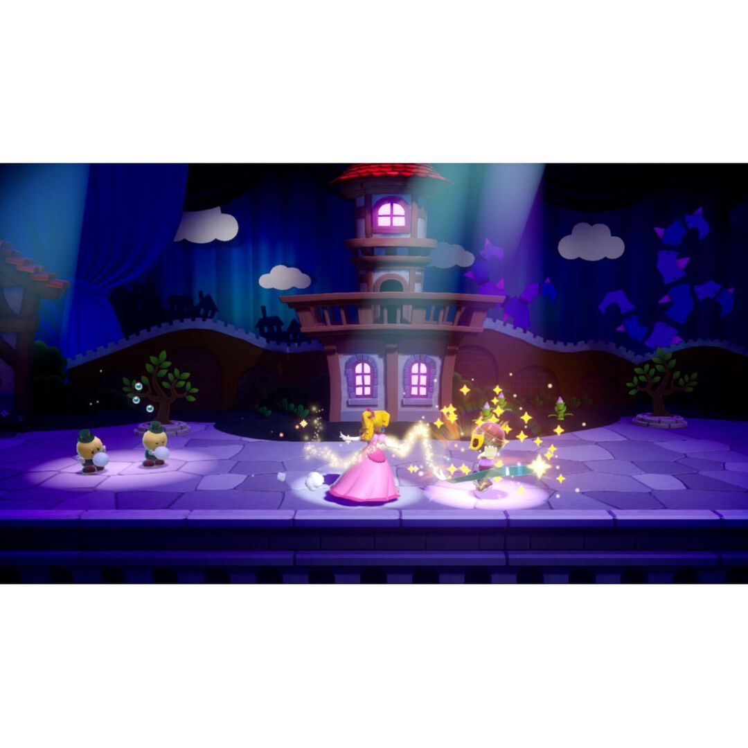 PRINCESS PEACH SHOWTIME! NINTENDO SWITCH VERSI&Oacute;N ESPA&Ntilde;OLA

El escenario est&aacute; listo para que vivas una gran aventura en Princess Peach: Showtime! para Nintendo Switch!

&iexcl;La princesa Peach acapara todos los focos!

La princesa Peach y sus amigos llegan al Teatro Esplendor para disfrutar del espect&aacute;culo, pero la malvada Grape y la Compa&ntilde;&iacute;a Mala&uacute;va irrumpen en escena y se adue&ntilde;an del lugar. La obra perfecta se convierte en tragedia, as&iacute; que... &iexcl;Peach deber&aacute; luchar para sacar la funci&oacute;n adelante y que no se cierre el tel&oacute;n!

Una obra muy lucida

&iexcl;Usa la cinta que Peach recibe de manos de Lucy, la guardiana del teatro, para enfrentarte a la Compa&ntilde;&iacute;a Mala&uacute;va y salvar a los int&eacute;rpretes!
Transformaciones sensacionales

Al transformarse, Peach obtiene nuevas habilidades. Como espadachina, mantendr&aacute; a raya a la Compa&ntilde;&iacute;a Mala&uacute;va a espadazo limpio; como detective, investigar&aacute; las pistas para desenmascarar al culpable. Hay muchos espect&aacute;culos que rescatar, as&iacute; que m&aacute;s transformaciones aguardan entre bambalinas, &iexcl;como la de repostera y la de maestra de kung-fu!
