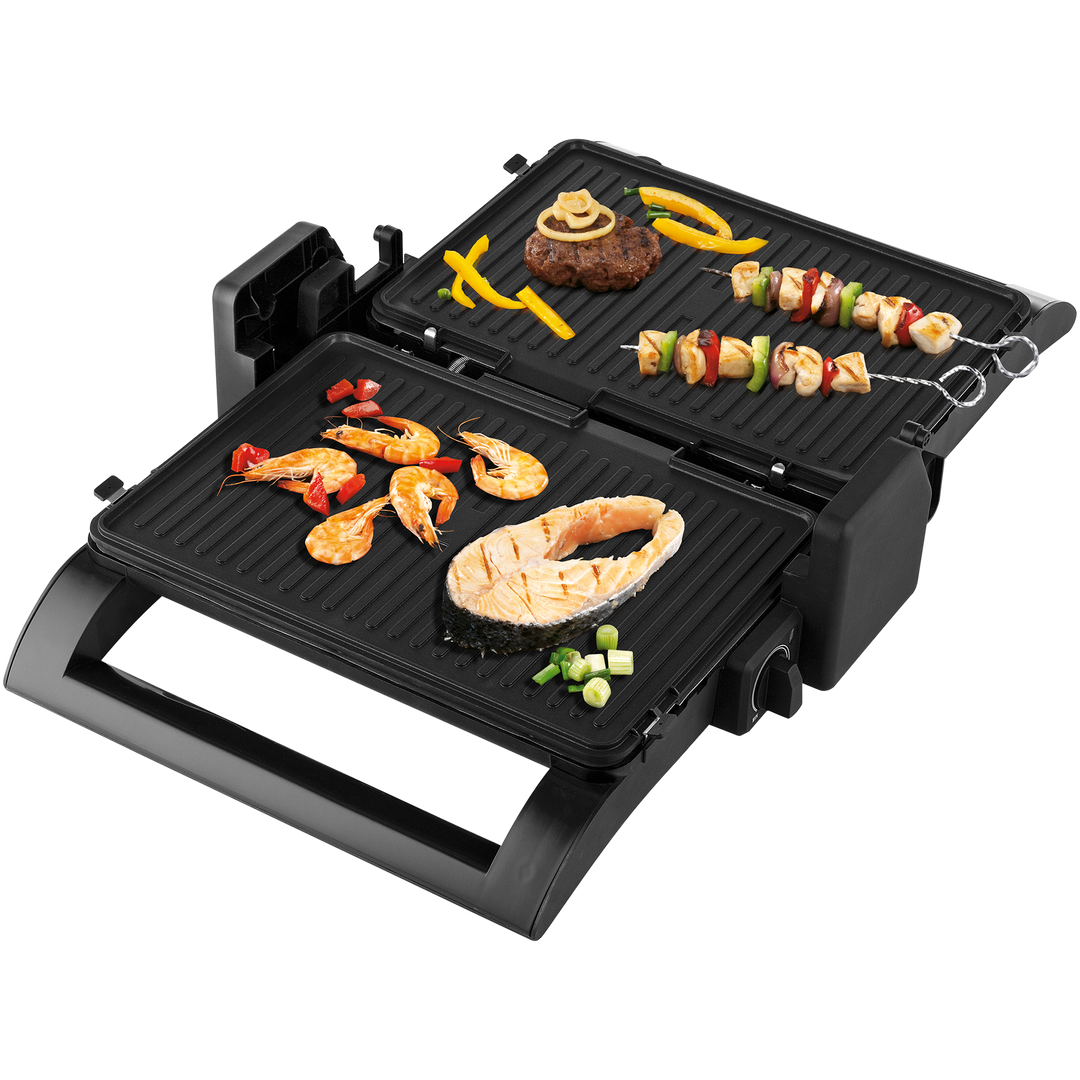 La lujosa Multi Grill Princess 112536 es perfecta si buscas una parrilla de contacto multifuncional para poder preparar un bocadillo o cocinar en familia en la parrilla de sobremesa. Puedes hacer gofres, bocadillos y usar la parrilla como teppanyaki gracias a sus placas extraíbles. Puedes ajustar la temperatura perfecta para cada producto con el termostato regulable.