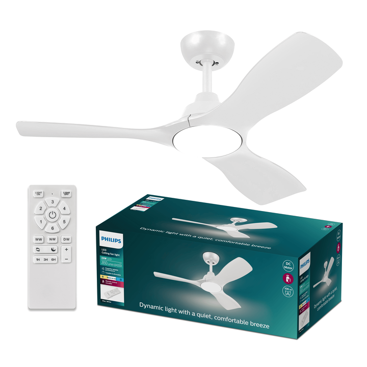 Ventilador de techo modelo Olas 42&Prime; Blanco 2025.

La l&aacute;mpara ventilador de techo Philips LED combina luz blanca regulable personalizable con la comodidad de un ventilador de techo de aspas anchas para un flujo de aire abundante. Crea f&aacute;cilmente el ambiente perfecto en cualquier espacio con los ajustes de luz SceneSwitch y el mando a distancia

Adecuado para habitaciones hasta 18 m&sup2;.