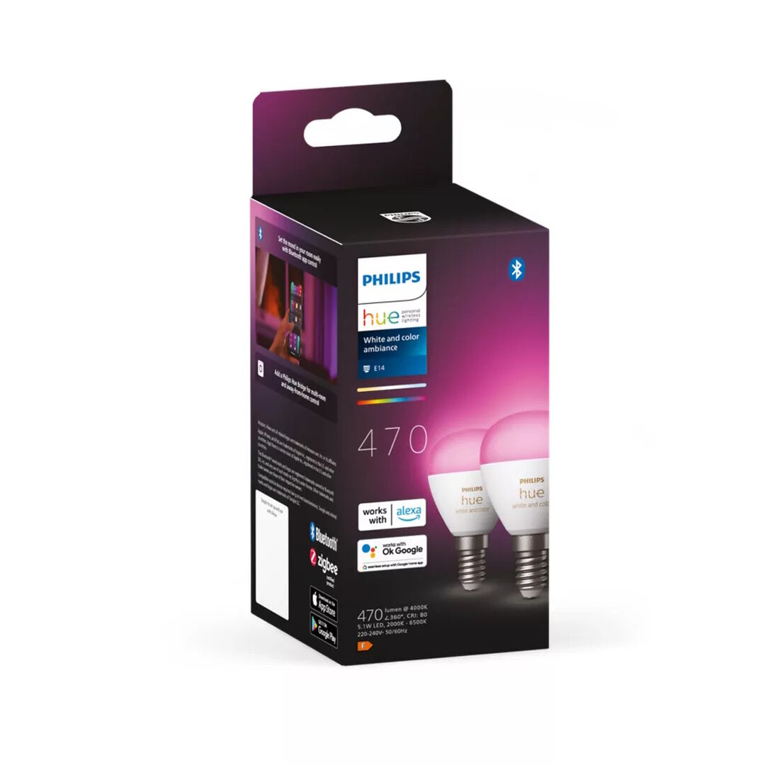 Bombilla Inteligente E14 esf&eacute;rica 4,2W RGB 2un