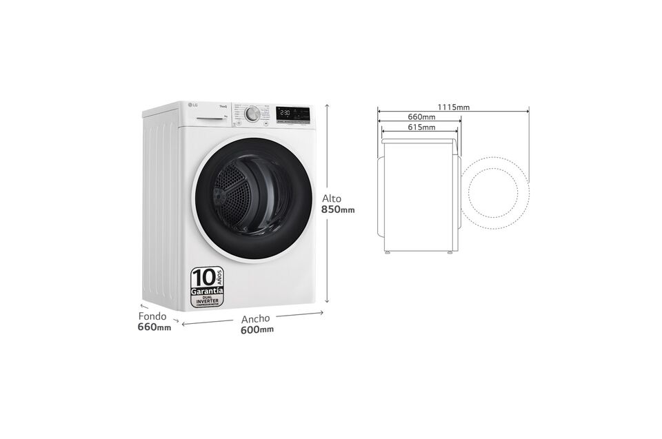 Secadora LG 9 kg con bomba de calor Dual Inverter, Wi-Fi, Eco Hybrid y función antialergias