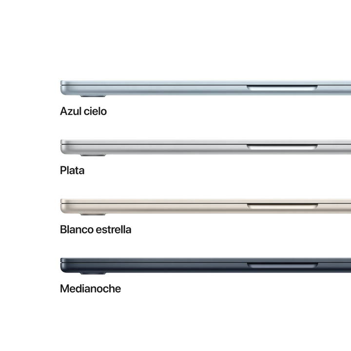 Al MacBook Air de 15 pulgadas con chip M4 trabajar y jugar no le pesa lo más mínimo. Gracias a la combinación de Apple Intelligence, una gran pantalla Liquid Retina, hasta 18 horas de autonomía y un diseño superfino, ligero y ultrarresistente, el MacBook Air está pensado para hacer lo que quieras donde quieras. Memoria 16 GB, capacidad SSD 256 GB.