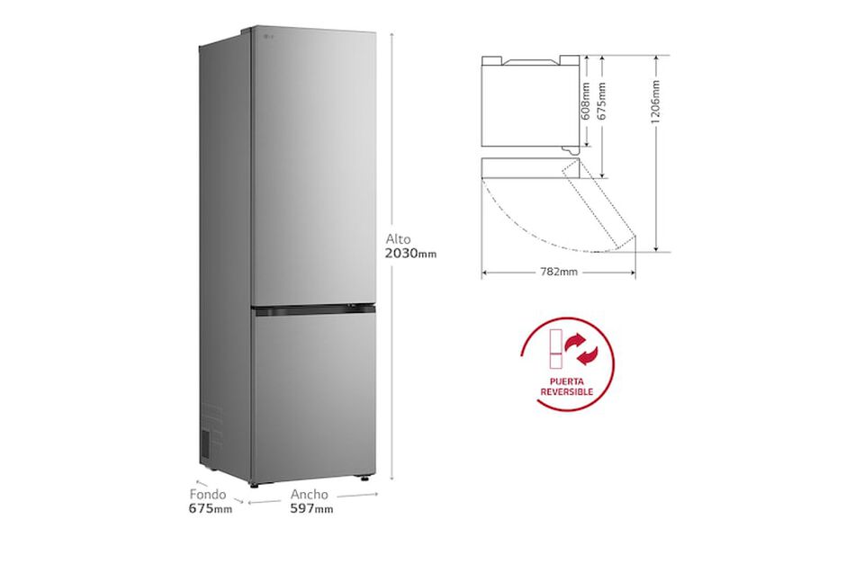 Frigor&iacute;fico Combi LG GBBSJ20EPY, 341L, No Frost, DoorCooling+, Inox antihuellas, Clase E