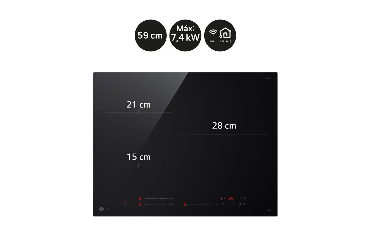 Placa inducción 59 cm con zona XXL, Wi-Fi, control táctil, Boost y Stop & Go.