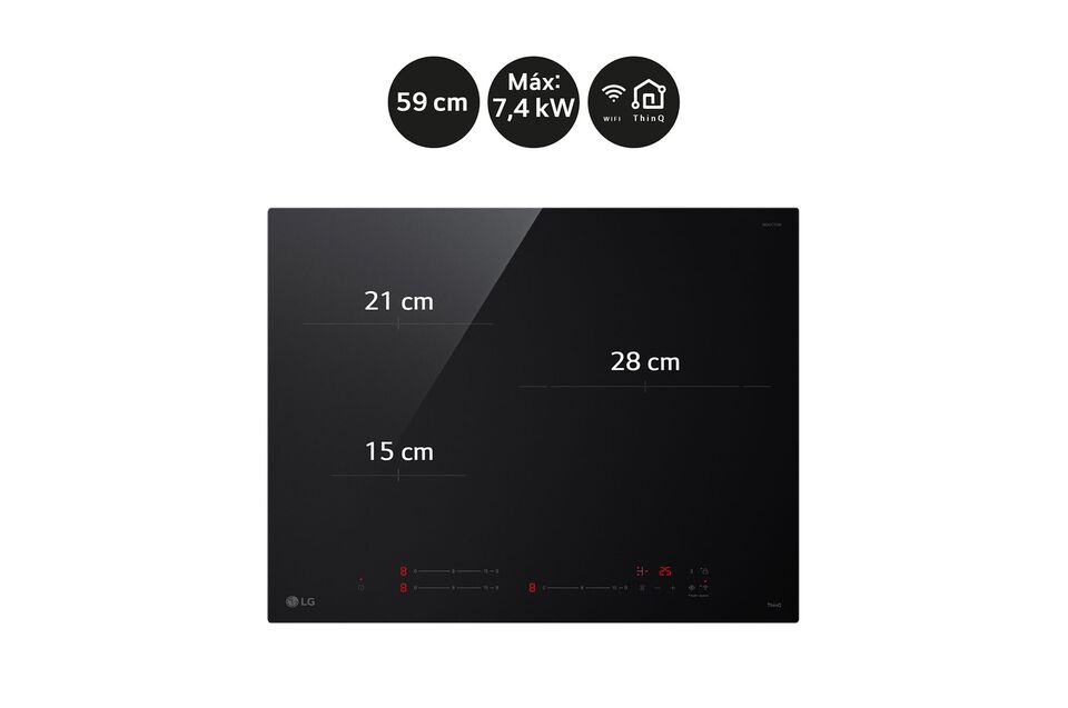 Placa inducción 59 cm con zona XXL, Wi-Fi, control táctil, Boost y Stop & Go.