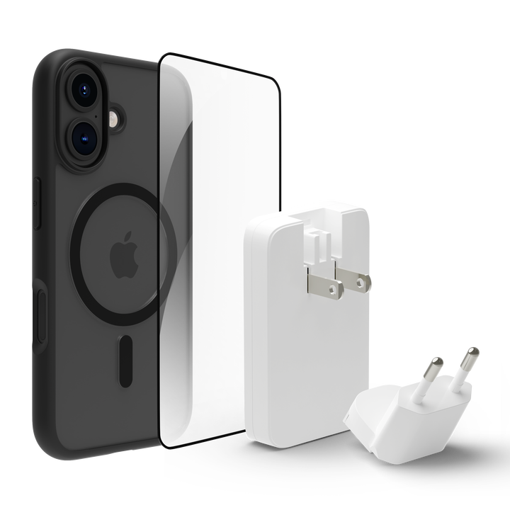 Funda iPhone 16 Negra MS + ECO PROTECTOR+ cargador 45W (carga r&aacute;pida)