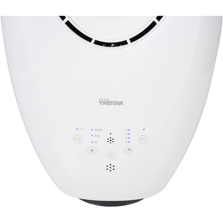 Tristar VE-5717 Ventilador sin aspas
Sin aspas
Modos de ventilaci&oacute;n: Natural; Normal; Sue&ntilde;o 
Funci&oacute;n de temporizador: 1-10 h
Oscilaci&oacute;n: 60 &deg;
Mando a distancia
Velocidad: 1050-1150-1250 rpm
Nivel sonoro: 57.2 dB
Protecci&oacute;n de sobrecalentamiento
Potencia: 60 W