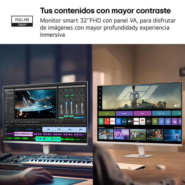 Smart Monitor LG de 32" (31,5") con webOS, panel VA Full HD y 120 Hz. Streaming sin PC, LG Channels, ThinQ, AirPlay, Bluetooth y altavoces integrados de 5 W x 2.