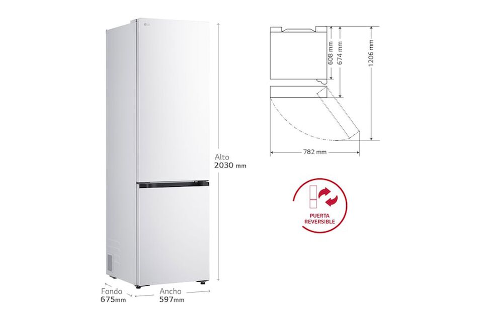Frigor&iacute;fico Combi LG GBBS524CSW, 375L, No Frost, DoorCooling+, Blanco, Clase C