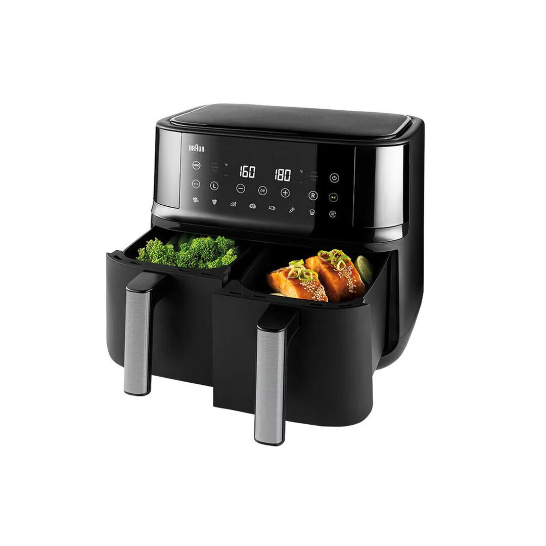 Disfruta de tu comida más completa con facilidad: la nueva Braun TwinCook 3 te permite cocinar dos platos diferentes a la vez, creando la comida más completa con un 50 % más de rapidez*. Despídete de toda preocupación por el tiempo de preparación: pulsa el botón Sync y ambos platos terminarán de cocinarse de la mano. Una forma más saludable de cocinar, con hasta un 90 % menos de grasa* sin sacrificar el sabor ni la textura gracias a la tecnología RealAir. Y los cajones aptos para lavavajillas hacen que la limpieza sea muy sencilla.
 
* Se cocinan 500 g de patatas fritas congeladas un 50 % más rápido, en comparación con un horno eléctrico tradicional de clase A.