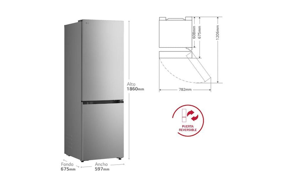 Frigor&iacute;fico Combi LG GBBSJ10EPY, 341L, No Frost, DoorCooling+, Inox antihuellas, Clase E