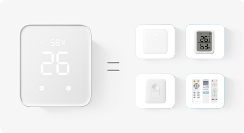 SwitchBot Termómetro Higrómetro
Sensor Bluetooth de temperatura (±0,2 °C) y humedad (±2 % HR) con pantalla LCD de 3", control por app, alertas y almacenamiento de datos hasta 2 años. Exporta datos en CSV y permite montaje en pared, superficie magnética o mesa.
SwitchBot Hub 2 Termómetro e higrómetro WiFi con sensor de luz y alta precisión. Controla temperatura, humedad y luz desde la app, consolida mandos a distancia IR y permite automatizaciones con Alexa, Google Home, Apple Home y Matter. Incluye 2 botones inteligentes para control rápido.
