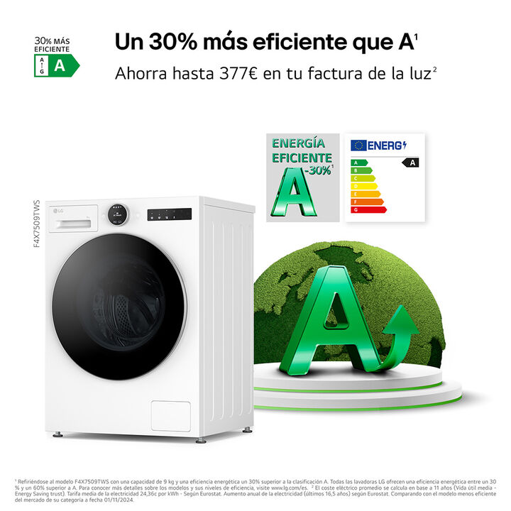 Lavadora 9 kg con autodosificaci&oacute;n, vapor y m&aacute;xima eficiencia A.
