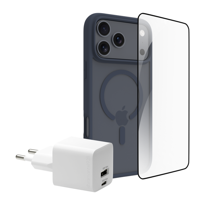 Funda iPhone 17 Pro Max Azul MS+ ECO PROTECTOR + CARGADOR 30 W - carga r&aacute;pida