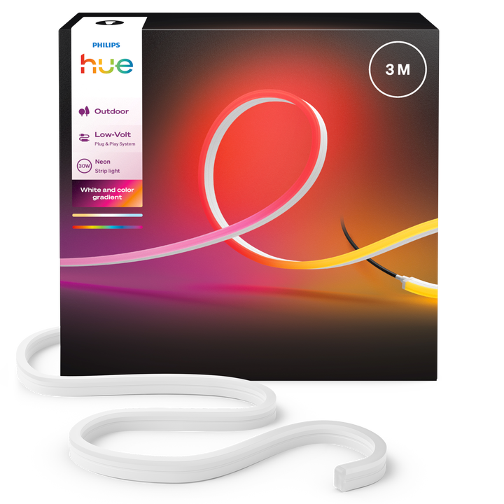 <p>Tira de Led HUE LightStrips Gradient para Exterior.</p>
<p>LED integrado RGB.</p>
<p>Bombilla incluida.</p>
<p>Bridge NO incluido.</p>
<p>A&ntilde;ade un brillo juguet&oacute;n a tu espacio de exterior con la tira de luz para exteriores Neon. La tecnolog&iacute;a Chromasync&trade; ofrece una combinaci&oacute;n precisa de colores para crear hermosos degradados en tu patio, senderos y plantas. Disfruta de una luz blanca brillante en cualquier tono natural para una iluminaci&oacute;n pr&aacute;ctica en exteriores. Las escenas de iluminaci&oacute;n personalizables y los efectos din&aacute;micos crean el ambiente perfecto para cada momento al aire libre. La instalaci&oacute;n es sencilla: con&eacute;ctala a una toma de corriente est&aacute;ndar mediante la fuente de alimentaci&oacute;n de baja tensi&oacute;n incluida o int&eacute;grala en su configuraci&oacute;n de baja tensi&oacute;n existente.</p>
<ul style="list-style-type: circle;">
<li><strong>Bombillas Compatibles:&nbsp;</strong>LED Integrado.</li>
<li><strong>Regulable:</strong>&nbsp;SI</li>
<li><strong>Cambio de Color (PowerLED):</strong>&nbsp;SI</li>
<li><strong>Adaptador de corriente incluido:</strong>&nbsp;SI</li>
<li><strong>Consumo (W)</strong>: 30</li>
<li><strong>Luminosidad (LM):</strong>&nbsp;1100 lm a 4000&ordm;k</li>
<li><strong>Bridge incluido:</strong>&nbsp;NO</li>
<li><strong>Largo (mm):</strong>&nbsp;3000</li>
<li><strong>Altura (mm):&nbsp;</strong>21</li>
<li><strong>Anchura (mm):</strong>&nbsp;11</li>
<li><strong>Material:&nbsp;</strong>Sint&eacute;tico</li>
<li><strong>Protecci&oacute;n IP:</strong>&nbsp;IP67 &nbsp;(fuente de alimentaci&oacute;n IP44)</li>
</ul>