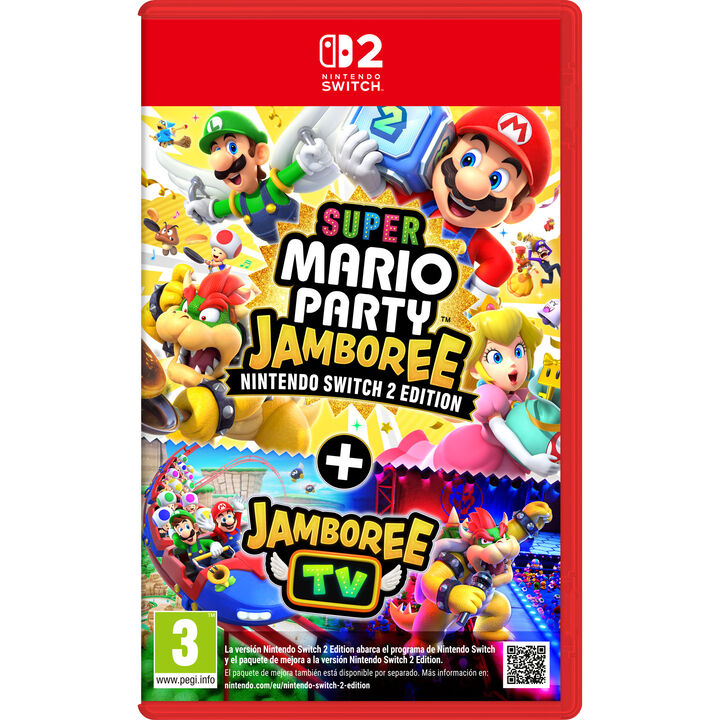 SUPER MARIO PARTY JAMBOREE NINTENDO SWITCH 2 EDITION + JAMBOREE TV JUEGO FÍSICO PARA NINTENDO SWITCH 2 VERSIÓN ESPAÑOLA GARANTÍA EUROPEA EU WARRANTY
IDIOMAS:
UNA CELEBRACIÓN POR TODO LO ALTO PARA NINTENDO SWITCH 2
CARACTERÍSTICAS DE LA VERSIÓN NINTENDO SWITCH 2 EDITION:
Modo Jamboree TV y gráficos y frecuencia de imágenes mejorados
Super Mario Party Jamboree
Solamente se puede jugar a Super Mario Party Jamboree – Nintendo Switch 2 Edition + Jamboree TV en Nintendo Switch 2.
Si ya tienes una copia de Super Mario Party Jamboree para Nintendo Switch, basta con que compres el paquete de mejora para jugar a la versión Nintendo Switch 2 Edition.
¡SUPER MARIO PARTY JAMBOREE SE VIENE ARRIBA PARA NINTENDO SWITCH 2!
¡PREPARA LA CÁMARA!
Conecta a tu consola Nintendo Switch 2 la cámara de Nintendo Switch 2 o cualquier otra cámara USB-C compatible para que todo el mundo forme parte del juego.
Para usar el chat de vídeo y ciertas funciones de juego, se requiere una cámara USB-C compatible, como la cámara de Nintendo Switch 2 (a la venta por separado). Para utilizar los servicios en línea, es necesario crear una cuenta Nintendo y aceptar el contrato correspondiente. Se aplica la política de privacidad de la cuenta Nintendo. Es necesario disponer de conexión a internet y de una suscripción de pago a Nintendo Switch Online. Para utilizar la función GameChat, es necesario registrar un número de teléfono móvil. Algunos servicios en línea podrían no estar disponibles en todos los países. Se recoge más información en el sitio web oficial de Nintendo.
APARECE EN EL JUEGO GRACIAS A CAMERAPLAY
Al conectar una cámara USB-C compatible, como la cámara de Nintendo Switch 2, ¡podrás aparecer en el juego!
CameraPlay hace posible que los rostros de los jugadores se muestren en la pantalla durante los minijuegos y en el tablero. Además, puede capturar vuestros movimientos para usar controles de movimiento mediante el cuerpo entero en ciertos minijuegos.
Solo es compatible en ciertos modos. Es necesario utilizar una cámara USB-C compatible durante los minijuegos de El show de Bowser.
MODO RATÓN MUY FLUIDO
Coloca un mando Joy-Con 2 de lado para utilizarlo a modo de ratón en los modos compatibles. ¡Deslízalo y haz clic con total facilidad!
Además, gracias a la vibración HD 2, tendrás una sensación más realista al usar el mando.
Acopla la correa del mando Joy-Con 2 y sujétalo con firmeza cuando utilices el modo ratón.
¡A GRITO PELADO!
Mediante el micrófono integrado de Nintendo Switch 2, podrás dar palmas o hablar para controlar la acción en ciertos modos de juego.
EN JAMBOREE TV, ¡TE TOCA A TI CONCURSAR!
¡Jamboree TV es una nueva manera de jugar donde la participación del público es fundamental! Plántale cara a un montón de retos con Mario y sus amigos. ¡Que comience el juego!
TODOS JUNTOS, CUANDO QUERÁIS Y DONDE QUERÁIS
Jugad como si estuvieseis al lado mediante GameChat, sin importar la distancia que os separe.
Al conectar una cámara USB-C compatible, ¡en ciertos modos incluso podréis hacer que vuestras caras se muestren en el juego con efectos especiales divertidísimos!
GAMESHARE EN COMPAÑÍA
Si tienes una consola Nintendo Switch 2 y una copia de Super Mario Party Jamboree – Nintendo Switch 2 Edition + Jamboree TV, por medio de la función GameShare puedes compartir parte del juego con cualquier persona que tenga una consola Nintendo Switch o Nintendo Switch 2.
Con solo una copia del juego, hasta cuatro personas pueden disfrutar del tablero del bosque de Mega Floruga en el modo Mario Party.
Solamente las reglas festivas y 30 minijuegos están disponibles en GameShare. No es compatible con la función GameShare a través de GameChat. Solamente se puede jugar en el modo portátil.
¡LA FIESTA NUNCA HABÍA ESTADO MÁS ANIMADA!
La versión Nintendo Switch 2 Edition ofrece compatibilidad con hasta una resolución de alta definición cuádruple (WQHD, 1440p)* en el modo televisor y alta definición total (Full HD, 1080p) en los modos sobremesa y portátil. ¡Disfruta del mundo de Mario Party en mayor detalle y de forma más fluida!