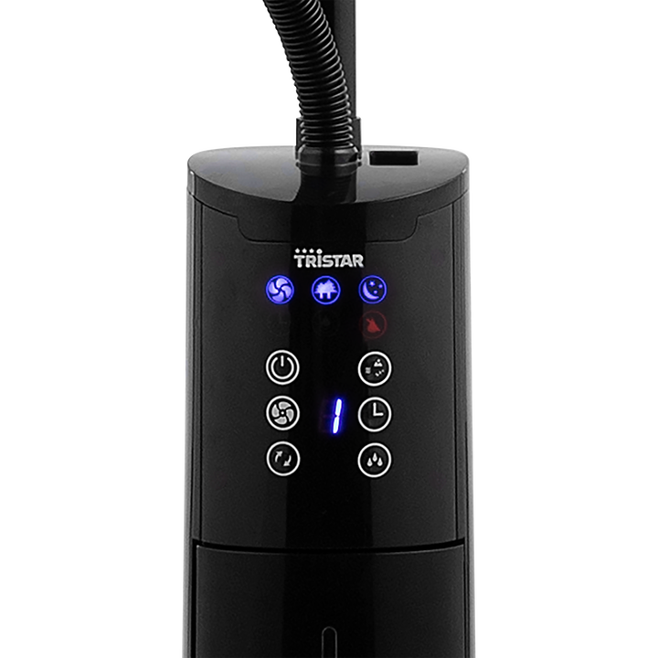 Tristar VE-5884 Ventilador nebulizador
Funci&oacute;n de neblina
Di&aacute;metro de ventilador: 40 cm
Ajustes de velocidad: 3 
Modos de ventilaci&oacute;n: Natural; Normal; Sue&ntilde;o 
Funci&oacute;n de temporizador: 1-9 h
Mando a distancia
Flujo de aire: 3087 m&sup3;/h
Nivel sonoro: 59.09 dB
Oscilaci&oacute;n: 85 &deg;
Capacidad del dep&oacute;sito de agua: 2 l