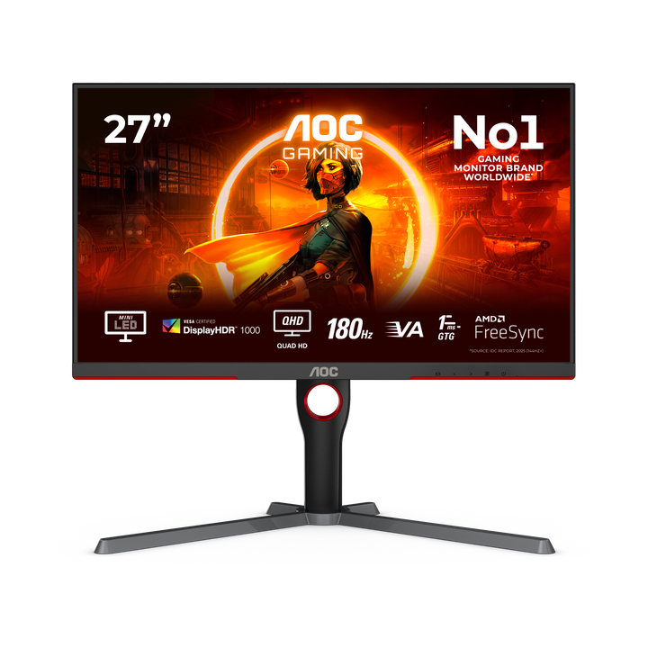 AOC Q27G3XMN/BK Monitor 27" QHD, 180Hz, Fast VA, 1ms MPRT, HDR1000, Adaptive Sync. (2560x1440, 2x HDMI 2.0, 1x DP 1.4), Negro