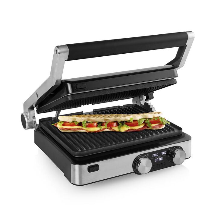 ¡Conviértase en un verdadero maestro de las barbacoas con la Princess 117310 Barbacoa digital Master Pro! Esta barbacoa semiprofesional cuenta con dos termostatos con los que puede operar las placas superior e inferior por separado. Use la parrilla como una sandwichera para hacer el sándwich perfecto o ábrala para usarla como parrilla de mesa, para asar carne y verduras al mismo tiempo. Las placas de la parrilla son extraíbles y se pueden introducir en el lavavajillas, de modo que su nueva barbacoa Master Pro es fácil de limpiar.