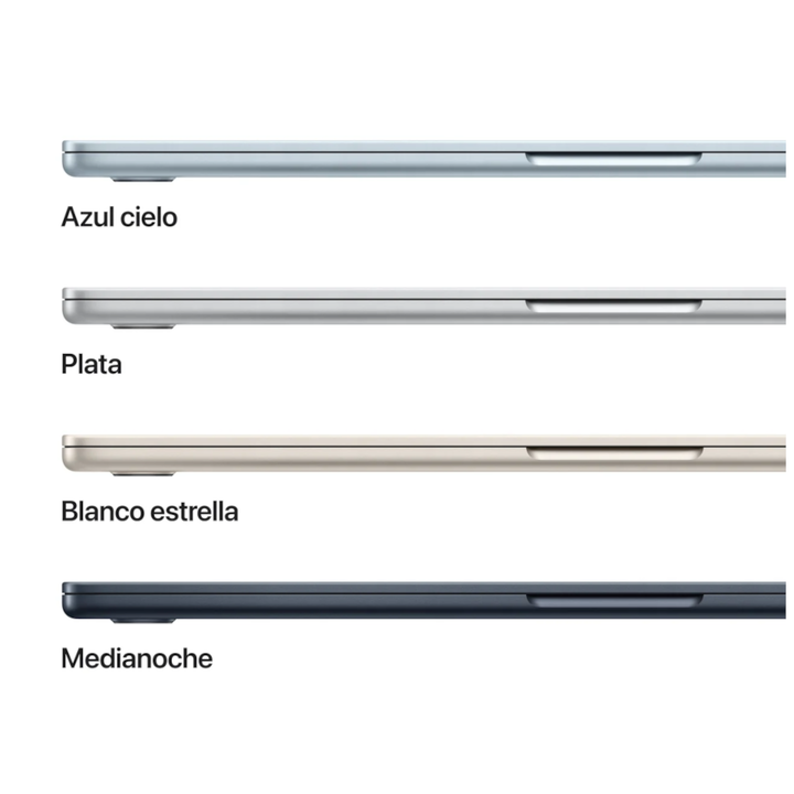 Al MacBook Air de 15 pulgadas con chip M4 trabajar y jugar no le pesa lo m&aacute;s m&iacute;nimo. Gracias a la combinaci&oacute;n de Apple Intelligence, una gran pantalla Liquid Retina, hasta 18 horas de autonom&iacute;a y un dise&ntilde;o superfino, ligero y ultrarresistente, el MacBook Air est&aacute; pensado para hacer lo que quieras donde quieras. Memoria 16 GB, capacidad SSD 512 GB.