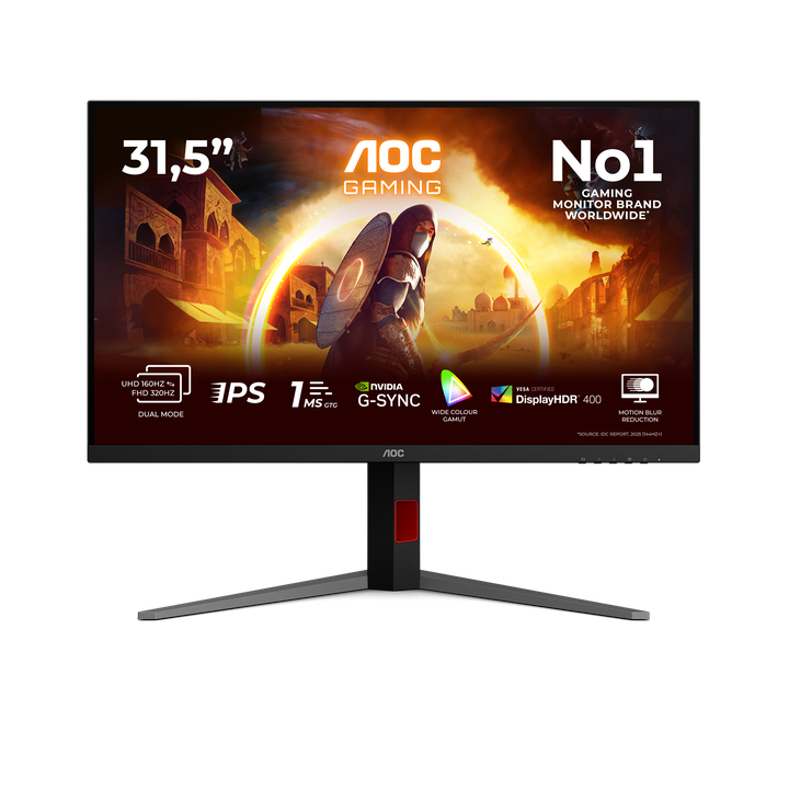 AOC U32G4U Monitor 32" UHD, 144Hz, Fast IPS, 1ms GtG, DisplayHDR 400, Adaptive Sync, Altura ajustable (3840x2160, 2x HDMI 2.1, 1x DP 1.4, USB Hub), Negro