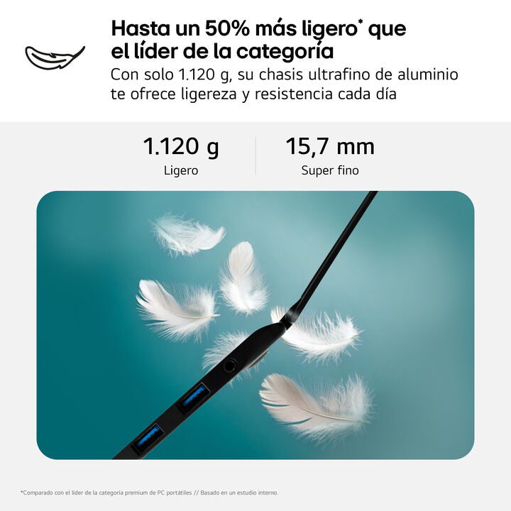 Port&aacute;til de 14" LG gram 14Z90T, Windows 11, Intel&reg; Core&trade; Ultra7 , 32 GB RAM , 2TB SSD, Pantalla IPS WUXGA, 1.120 g , 30 horas, AI, Negro