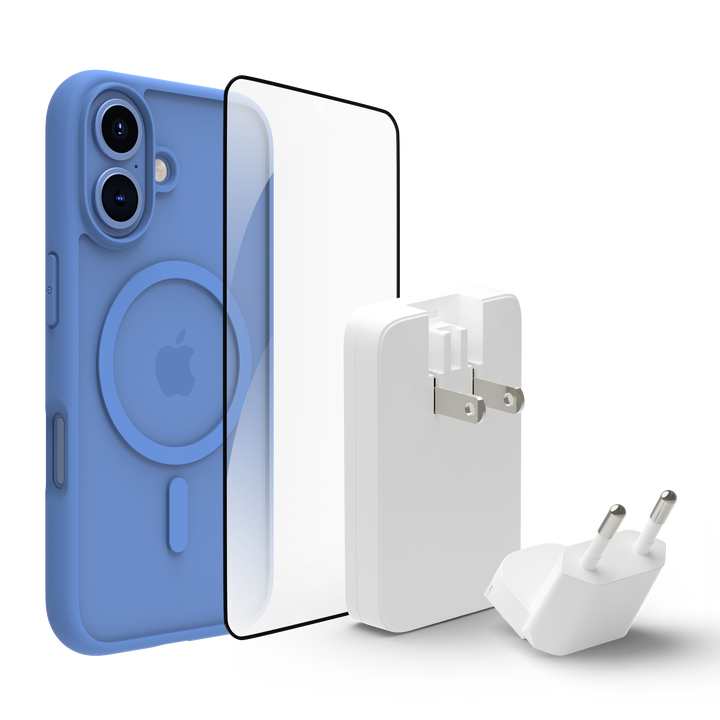 Funda iPhone 16 Azul MS + ECO PROTECTOR+ cargador 45W (carga r&aacute;pida)
