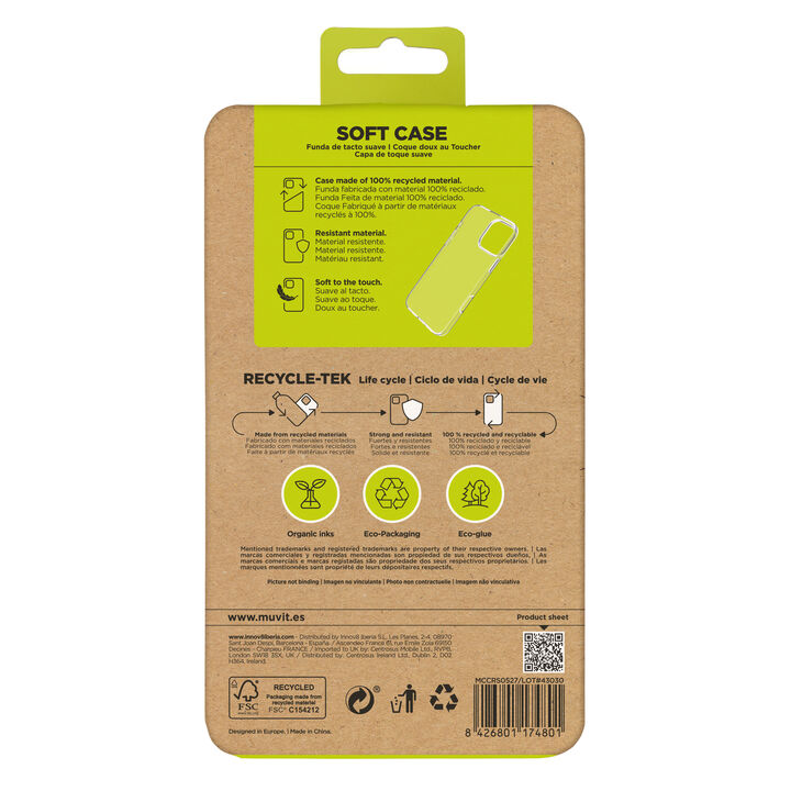 La protecci&oacute;n del medio ambiente es, hoy en d&iacute;a, una preocupaci&oacute;n en todo momento, junto a la preocupaci&oacute;n de proteger nuestro Smartphone. Con las fundas recycletek de muvit for change, proponemos una gama de fundas reciclables, fabricadas con fundas usadas y viejas. Una manera responsable de proteger nuestro smartphone. Porque contribuir en la lucha contra la contaminaci&oacute;n y proteger nuestro eco sistema, debe formar parte de nuestros gestos cotidianos.