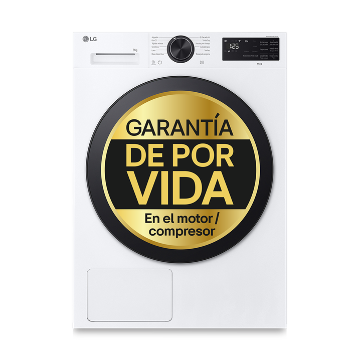 Secadora LG con bomba de calor Dual Inverter de 10 kg, clase C, con AI Dry, Eco Hybrid, autolimpieza del condensador y Wi-Fi ThinQ.