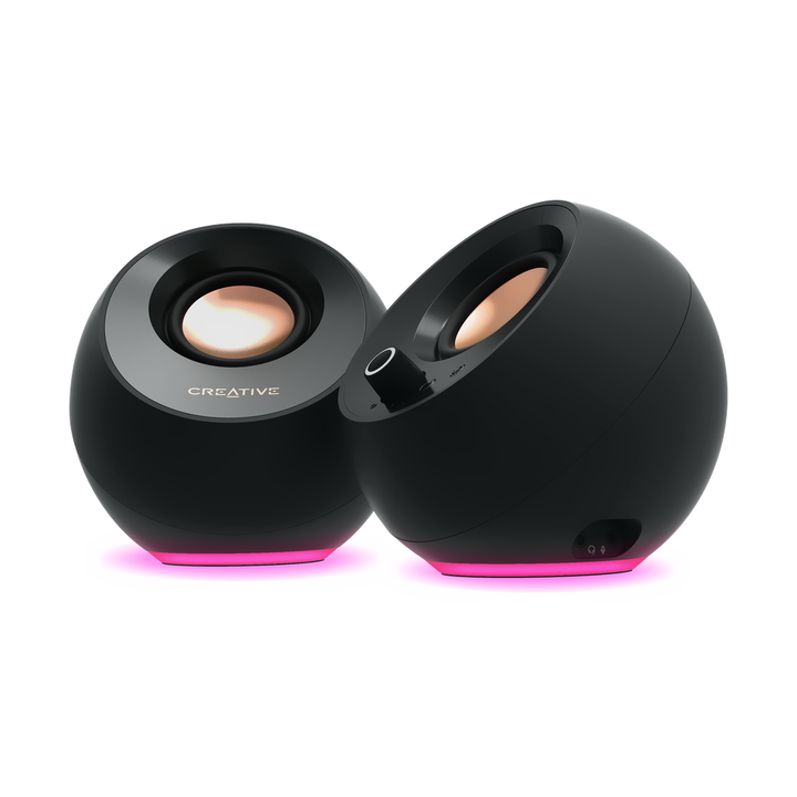 Altavoces negros minimalistas 2.0 USB-C para ordenador con Bluetooth&reg;5.3 e iluminaci&oacute;n RGB personalizable