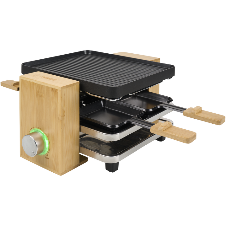 Esta fondue de último diseño tiene una carcasa con acabado en bambú. Con 1,5L de capacidad y 8 tenedores es ideal para carne, queso o chocolate. Tiene recubrimiento antiadherente para una limpieza más fácil + a raclette Pure 4 162950 de Princess. Después de su uso, las bandejas se pueden guardar de forma segura y sencilla para que no estorben. Gracias a su exquisito acabado en bambú, ¡esta raclette para 4 personas será la protagonista de la cocina! Esta fondue de último diseño tiene una carcasa con acabado en bambú. Con 1,5L de capacidad y 8 tenedores es ideal para carne, queso o chocolate. Tiene recubrimiento antiadherente para una limpieza más fácil + a raclette Pure 4 162950 de Princess. Después de su uso, las bandejas se pueden guardar de forma segura y sencilla para que no estorben. Gracias a su exquisito acabado en bambú, ¡esta raclette para 4 personas será la protagonista de la cocina!