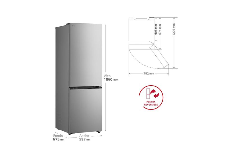 Frigor&iacute;fico Combi LG GBBS312CPY, 234L, No Frost, DoorCooling+, Inox antihuellas, Clase E