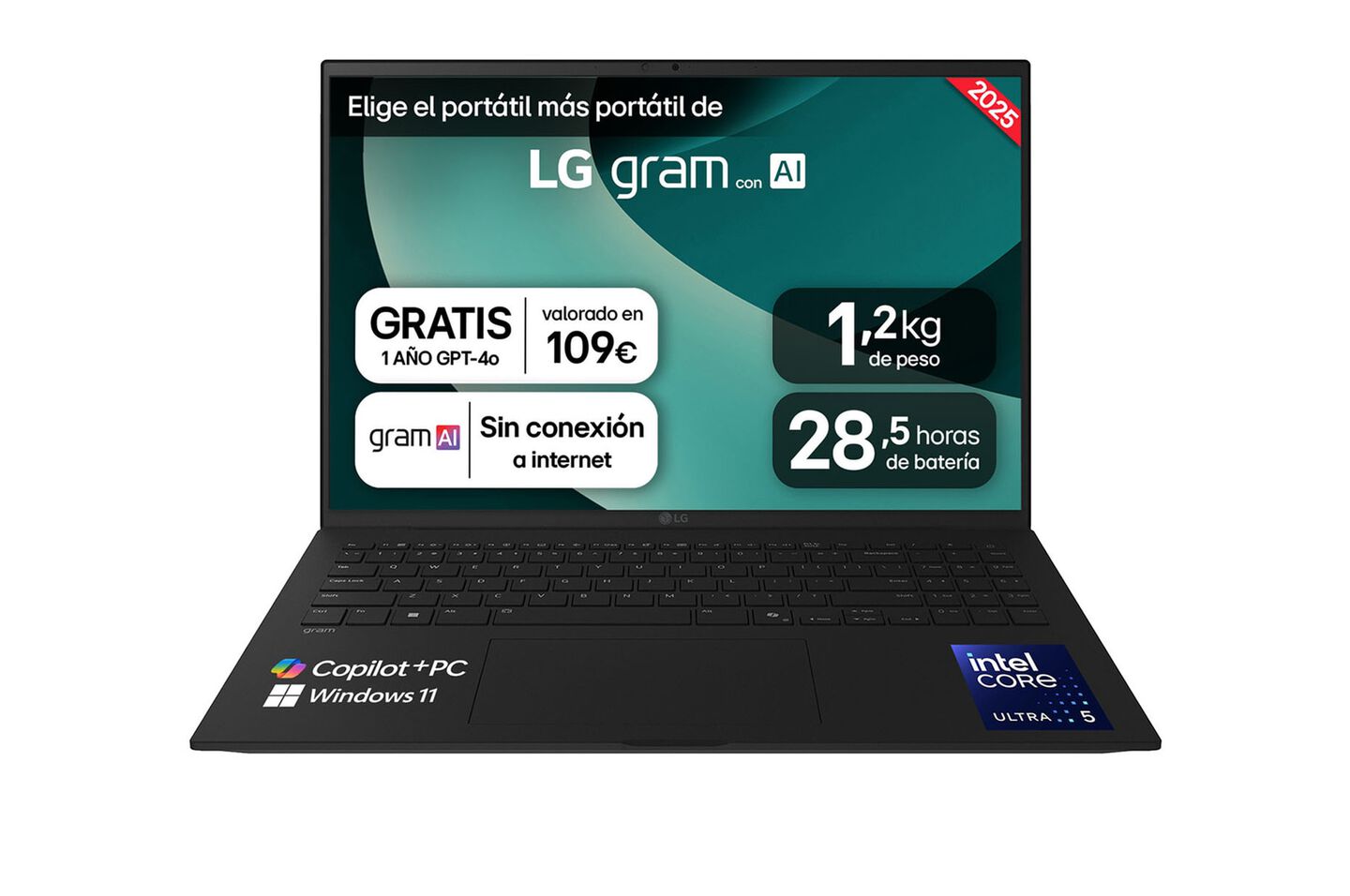 Port&aacute;til 16" LG gram - 16Z90TL, Windows 11, Intel&reg; Core&trade; Lunar Lake, 16 GB RAM, 1 TB SSD, Panel IPS WQXGA (2560x1600), Ligero 1,2kg, 28,5 h, Negro