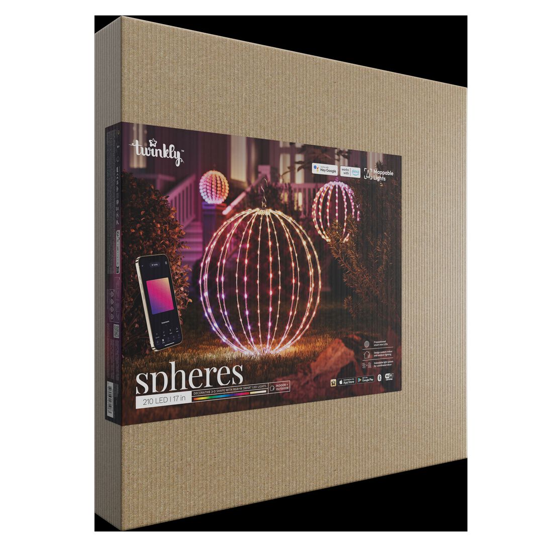 A&ntilde;ade brillo y magia a cualquier ambiente con Sphere Twinkly, globos LED inteligentes controlados por app. Esta esfera de luz infunde magia en ocasiones especiales, eventos y fiestas con animaciones 3D personalizables a cualquier tema, usando m&aacute;s de 16M de colores, incluyendo blanco c&aacute;lido. 
Mapea las luces para reproducir efectos preset, personalizarlos o crear los tuyos desde cero. Conecta y sincroniza Spheres con otras luces Twinkly o progr&aacute;malas para actuar como un solo display LED. Las Twinkly Spheres cuentan con 200 LED inteligentes pre-posicionados que brillan en m&aacute;s de 16 millones de colores, incluido el blanco c&aacute;lido. Pueden colocarse en cualquier lugar, incluso colgados, para completar la decoraci&oacute;n interior o exterior para cualquier ocasi&oacute;n, evento o festividad.. La app Twinkly te gu&iacute;a a trav&eacute;s de un proceso de mapeo 3D que utiliza la c&aacute;mara de tu smartphone para localizar la posici&oacute;n de cada LED. Reproduce efectos preestablecidos o personalizables y crea los tuyos; se reproducen en 3D en la esfera.