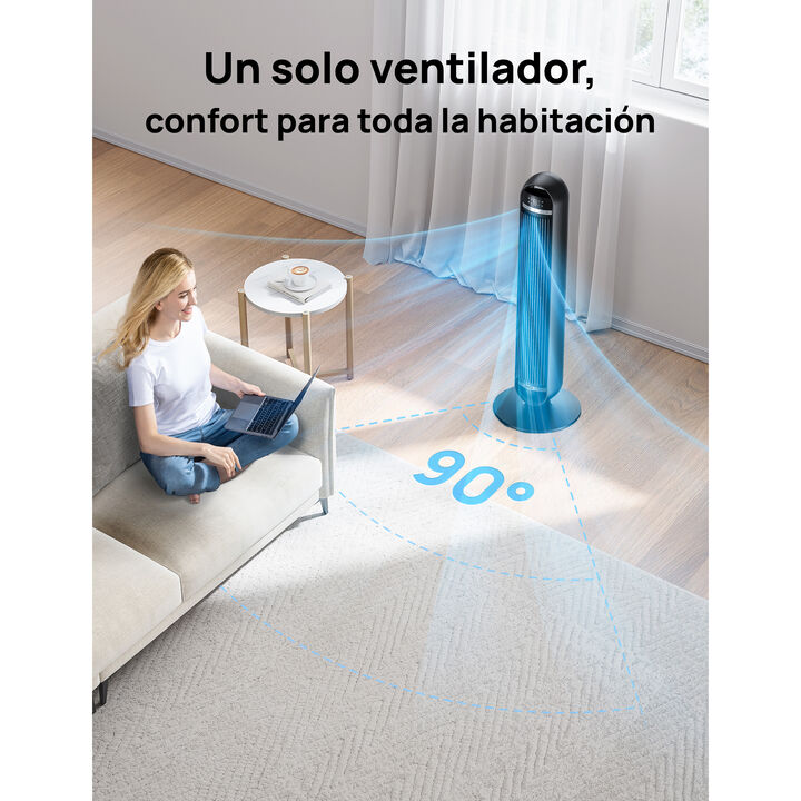 El Dreo Nomad TF414 es el ventilador de torre perfecto para quienes buscan potencia, silencio y dise&ntilde;o elegante. Con 8 velocidades, 4 modos inteligentes, control remoto y motor DC eficiente, ofrece un flujo de aire potente y silencioso (desde 25 dB) para refrescar cualquier espacio. Ideal para dormitorios, oficinas y salones.